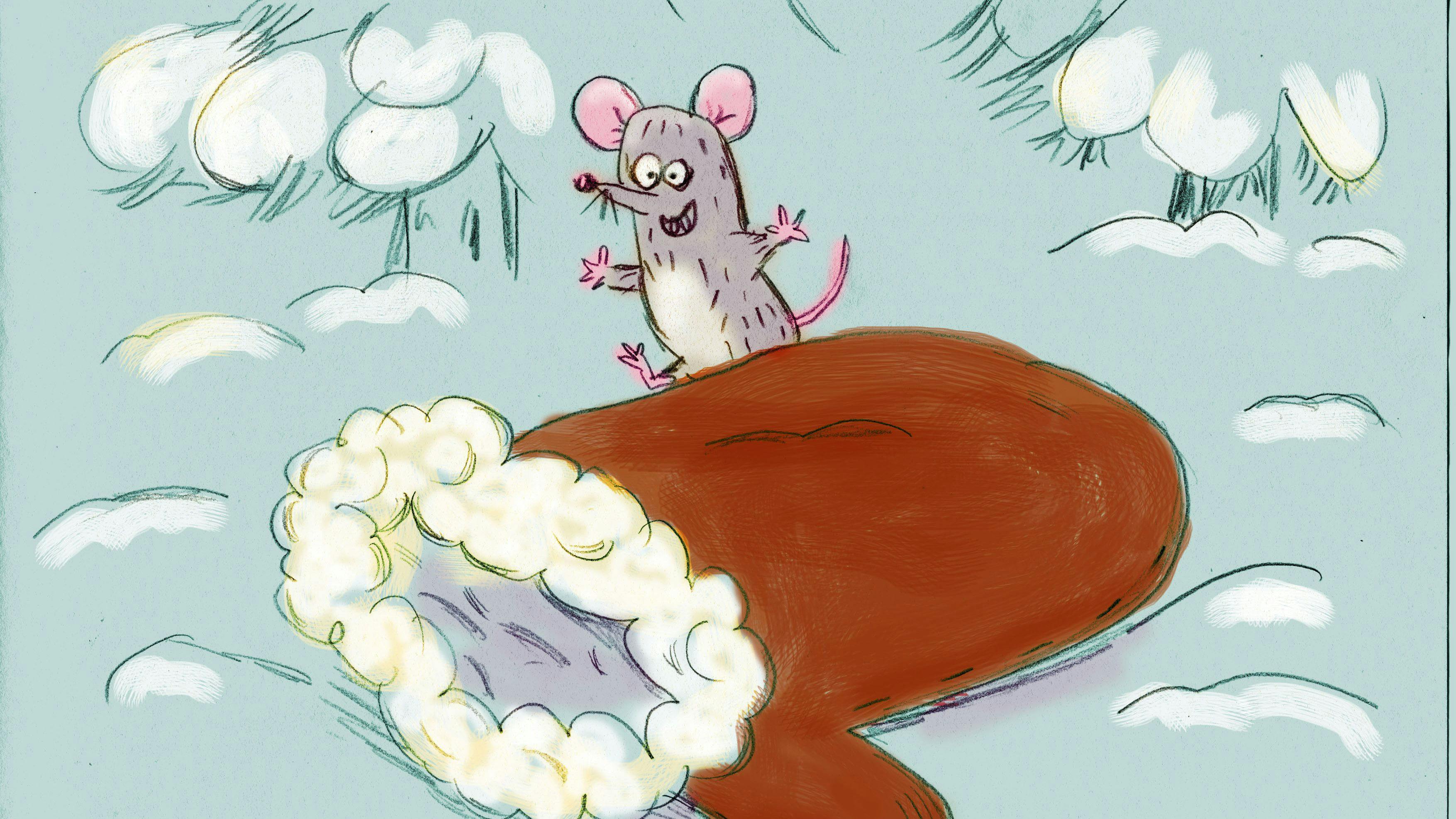  Illustration of a mitten and a mouse drawn by Camilla Kuhn.
