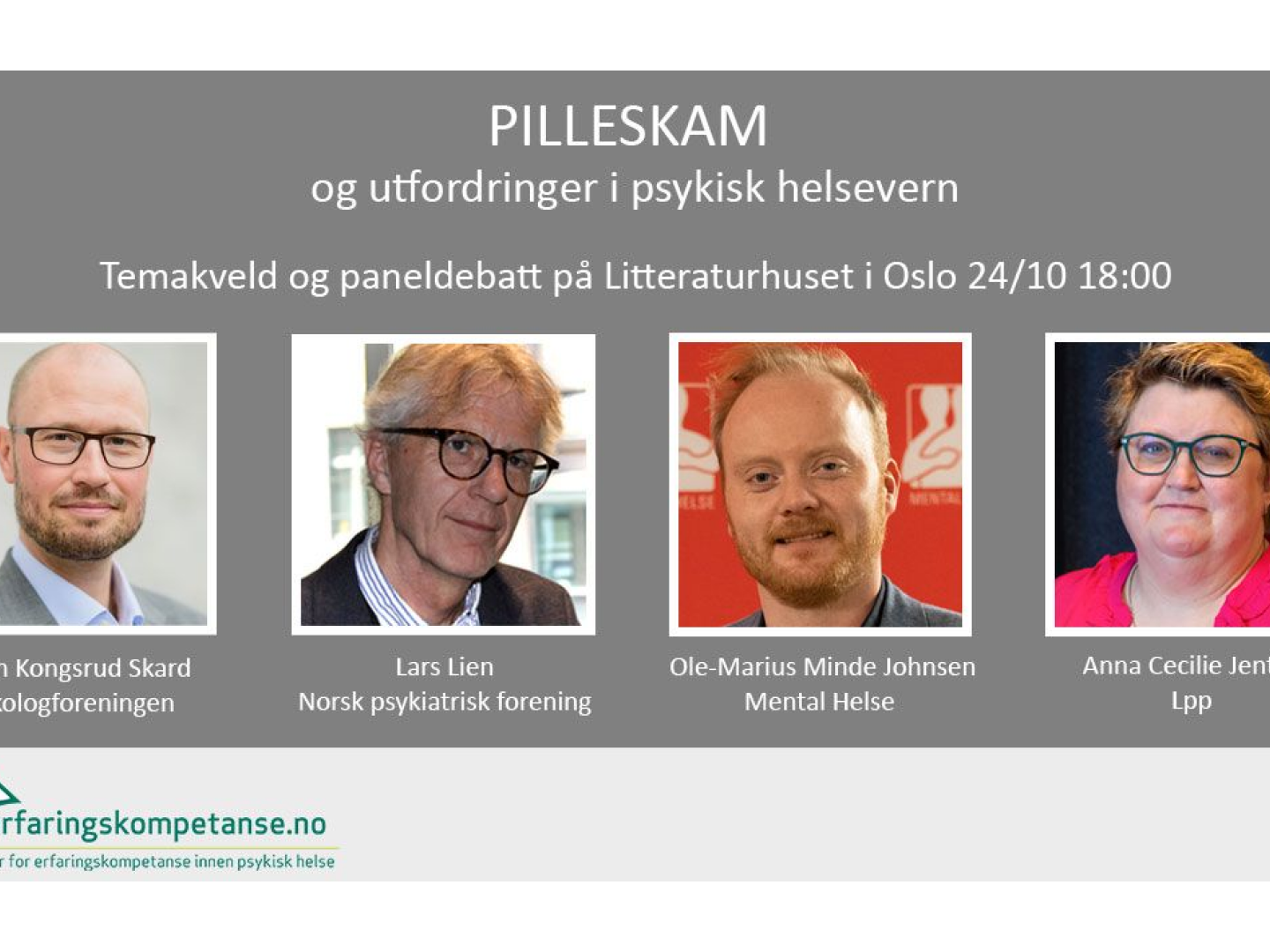 Portretter av paneldeltakere: Håkon Kongsrud Skard, Lars Lien, Ole-Marius Minde Johnsen og Anne Cecilie Jentoft